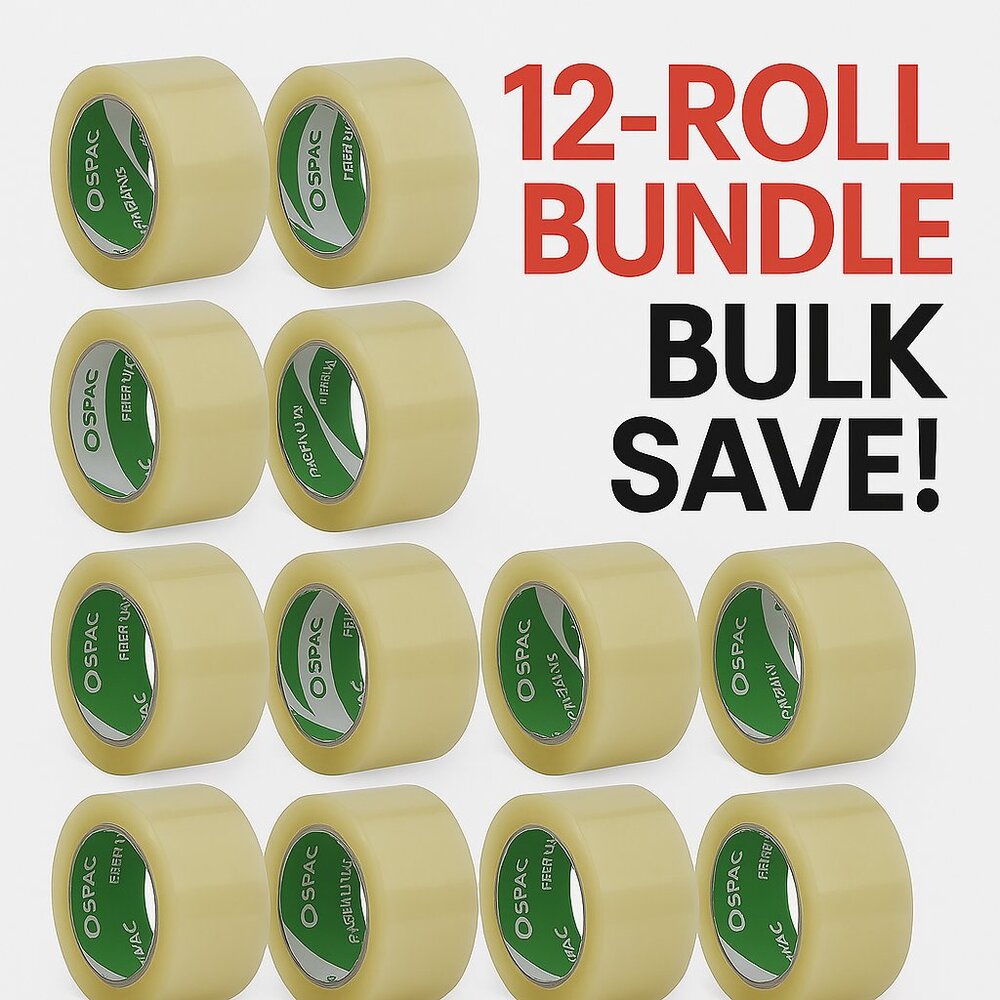 QSPAC PREMIUM Clear 2.0 Mil Packing Tape – 12 Rolls Bulk Buy Shipping Supply